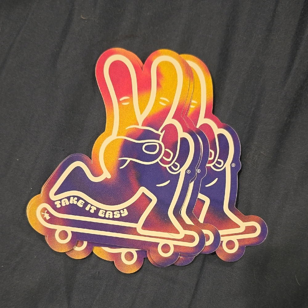 Dutch Bros Peace Sign Sticker Orange, Purple, Pink